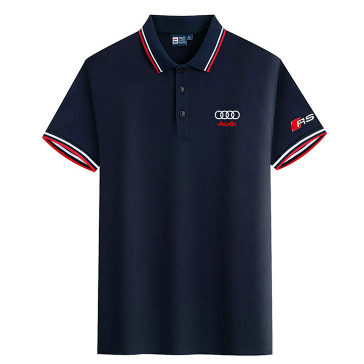 Polo Audi RS Homme Manche Courte Slim Fit Poloshirt Casual Col Contrasté